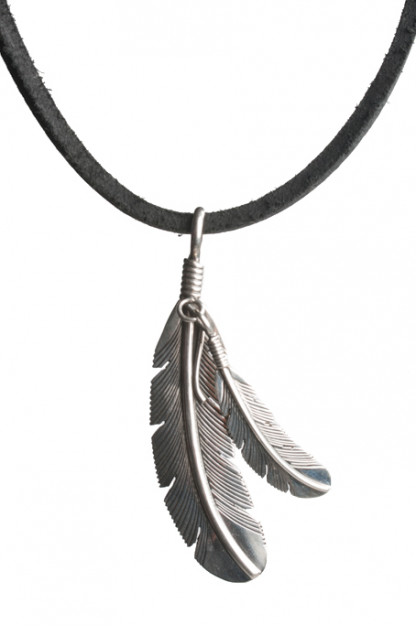Self Edge Silver Double Feather Necklace